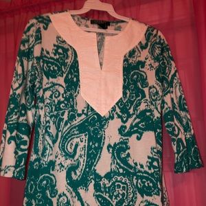 Ralph Lauren Teal & White Patterned Top Petite